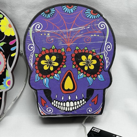 LED Sugar Skull Sign Lot of 2 Día De Los Muertos Day Of The Dead Holiday Decor - Picture 3 of 14